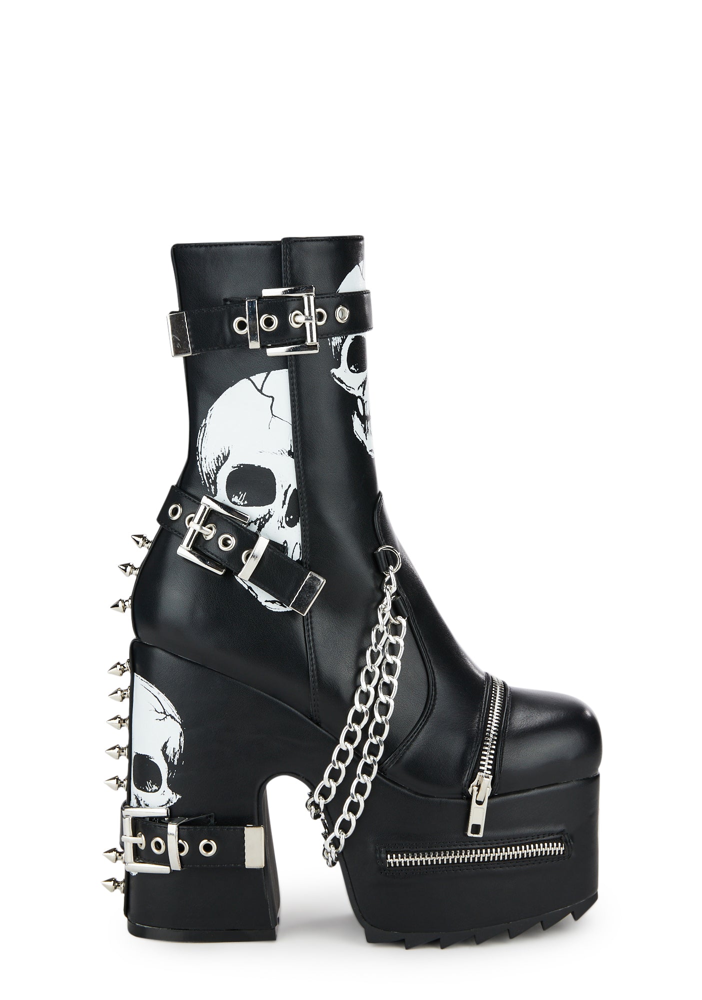 Lamoda Skull Print Platform Boots Black – Dolls Kill
