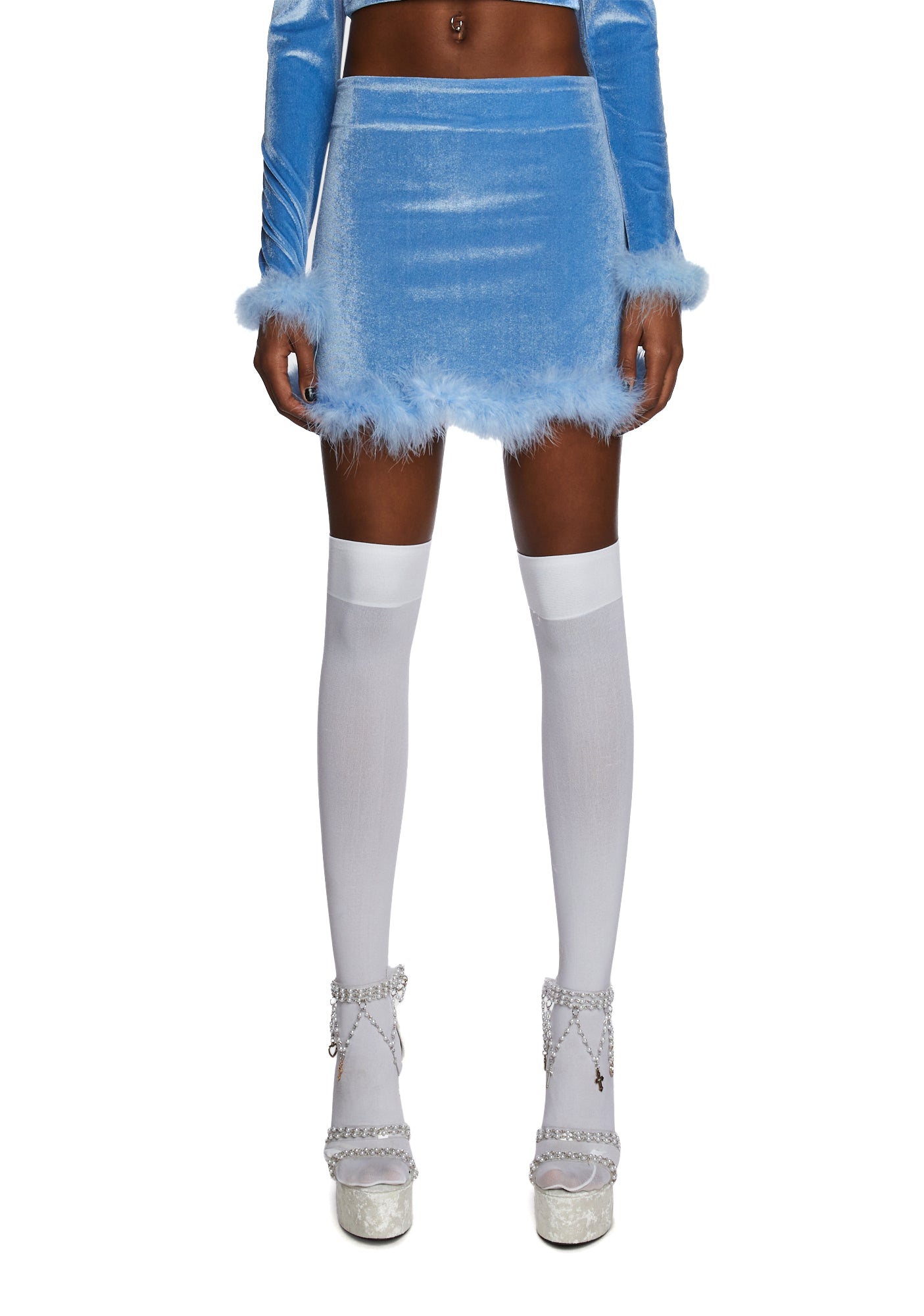 Light blue velvet mini skirt new arrivals