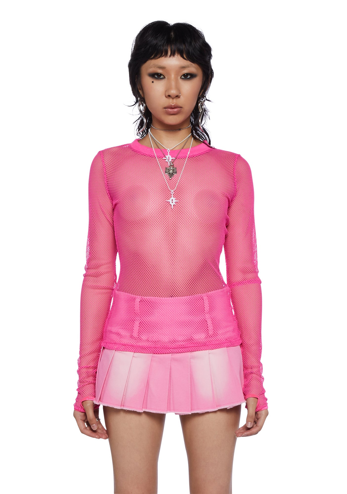 Current Mood Long Sleeve Fishnet Top Hot Pink – Dolls Kill