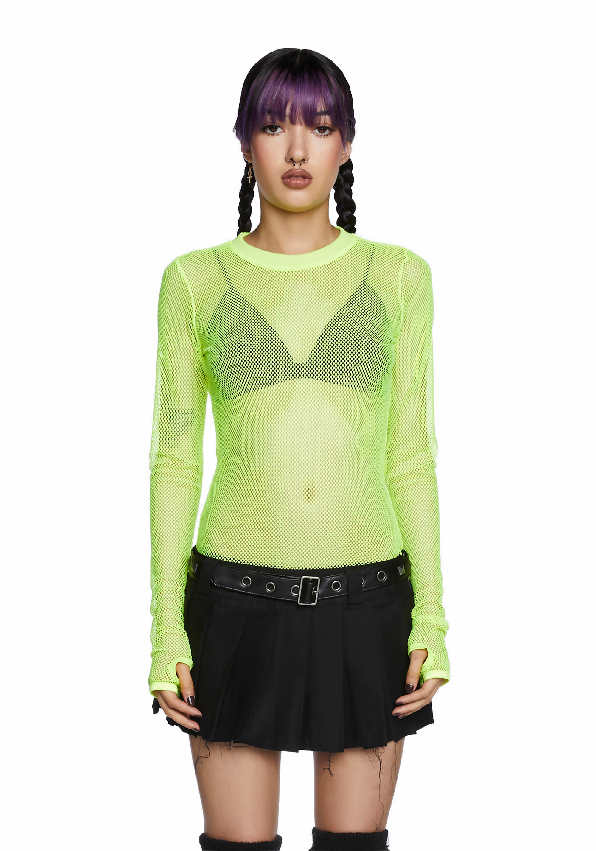 Current Mood Long Sleeve Fishnet Top Neon Yellow Dolls Kill