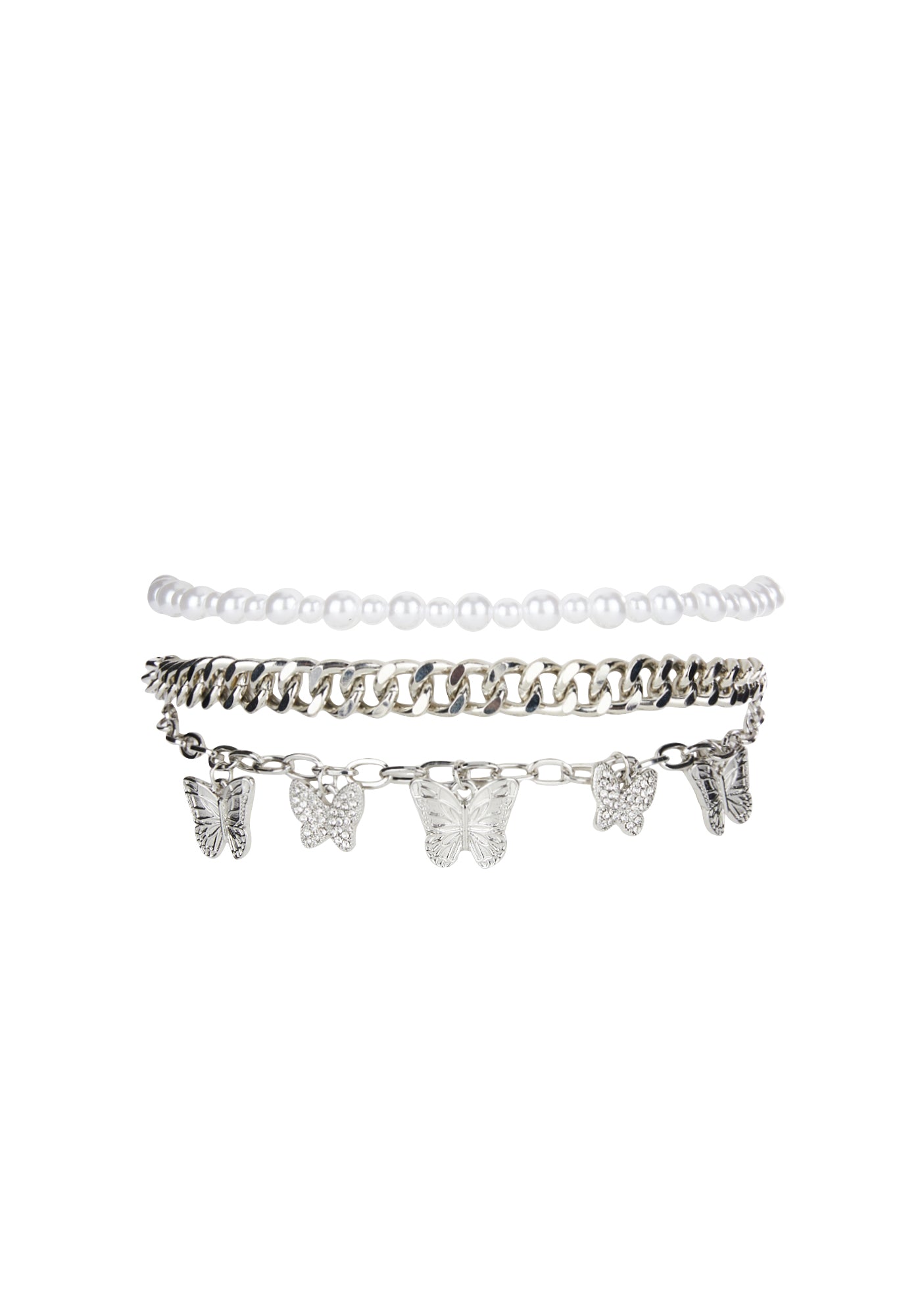 Pearl Bead Chain Butterfly Choker Silver Dolls Kill