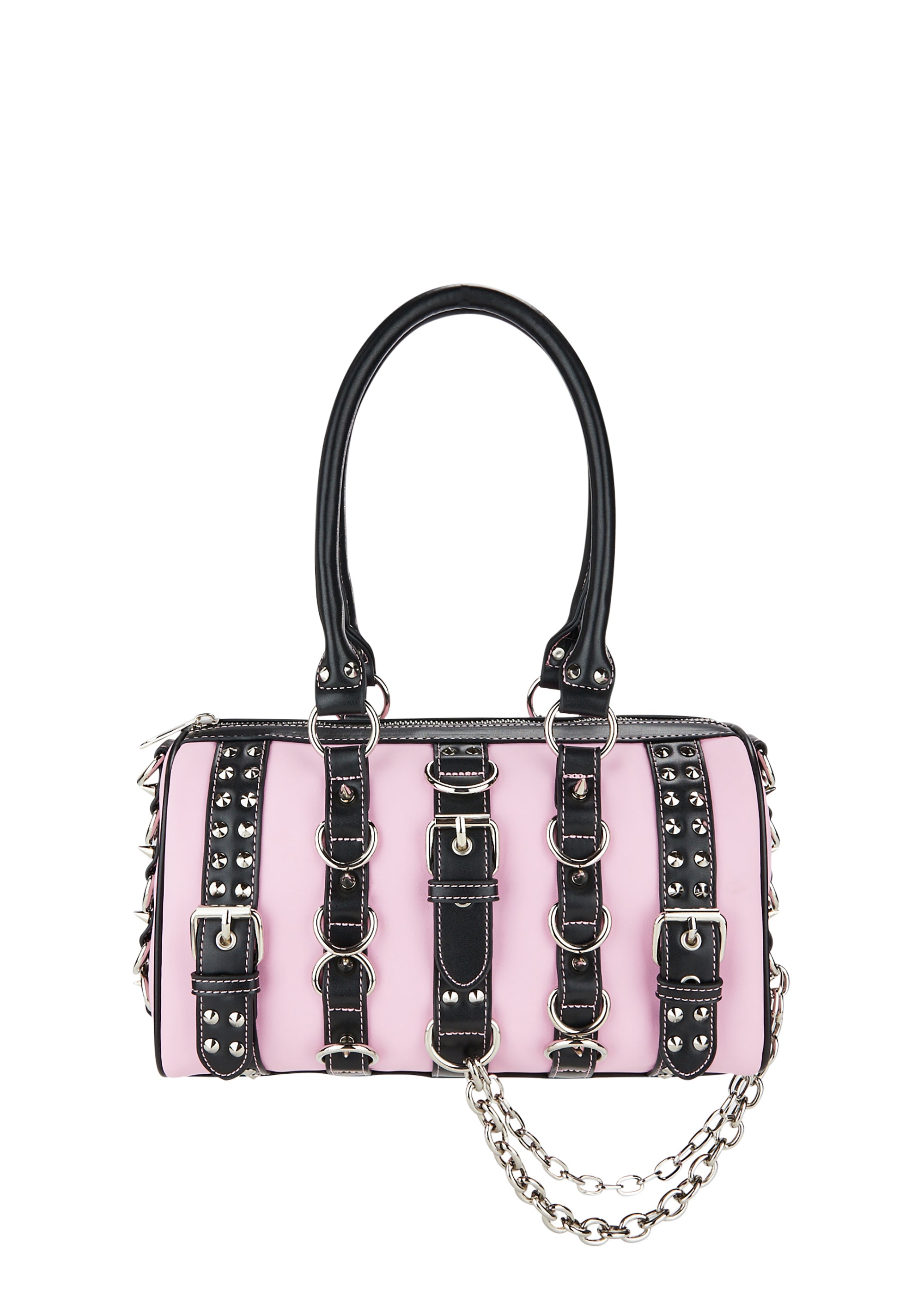 Current Mood Chain Studded Mini Duffle Bag - Pink/Black