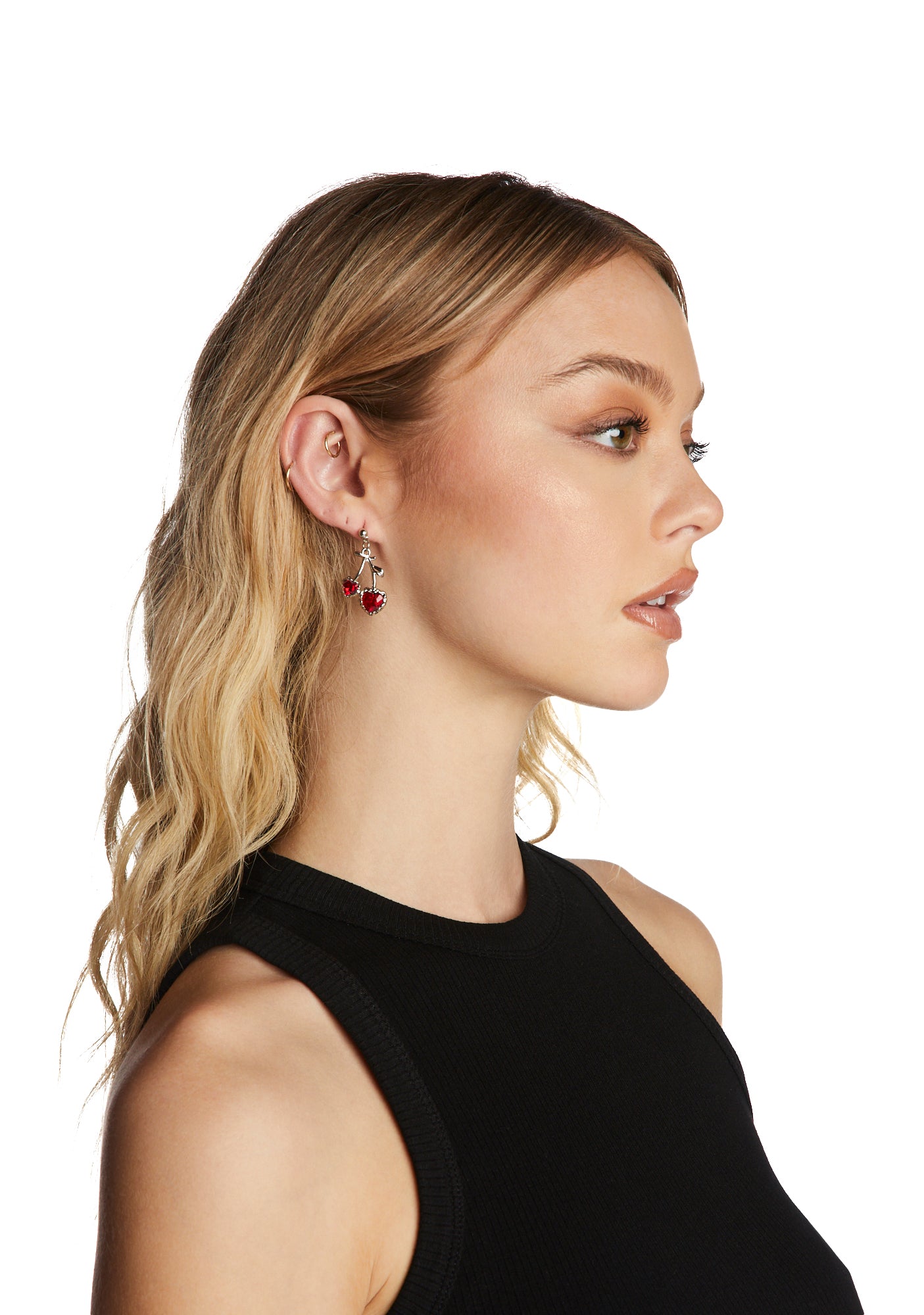 Heart Shaped Gem Cherry Drop Earrings - Red – Dolls Kill