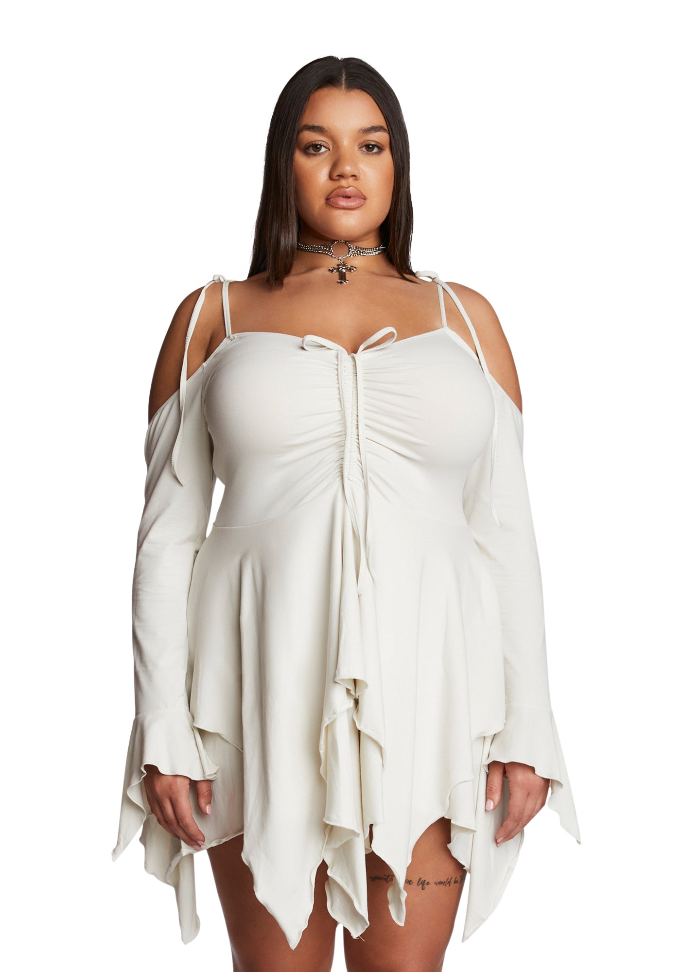Current Mood Plus Size Off The Shoulder Handkerchief Mini Dress - Off White Dolls Kill Current Mood Plus Size Off The Shoulder Handkerchief Mini Dress - Off White Dolls Kill