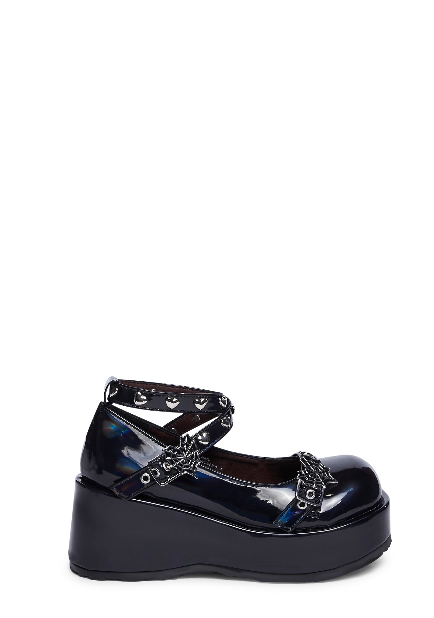 Demonia Holographic Patent Spider Heart Platform Mary Janes - Black â Dolls Kill