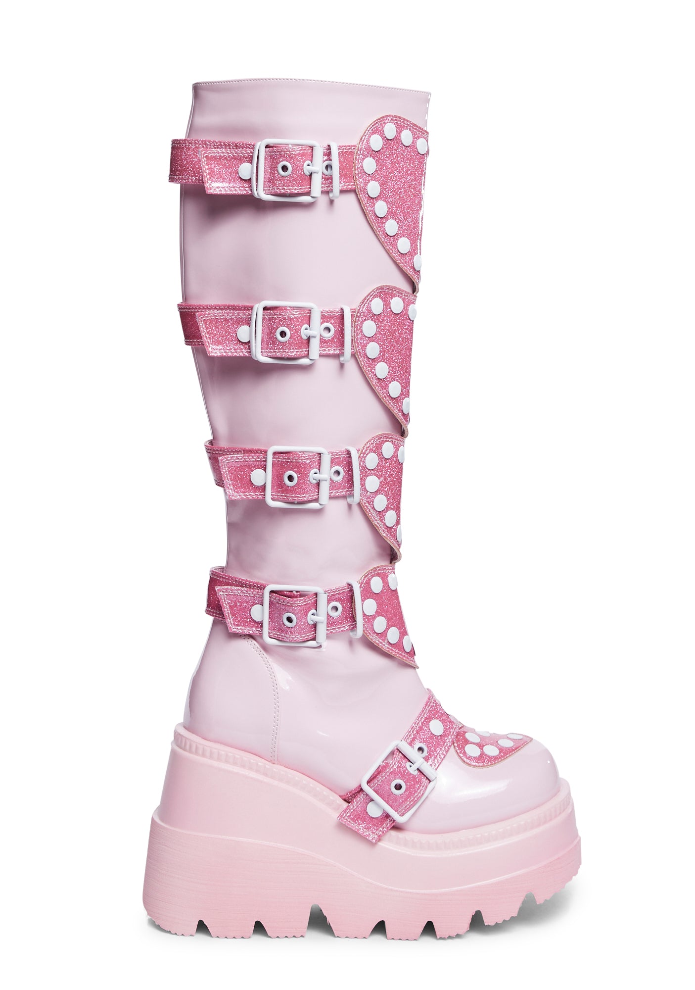 Demonia Heart Platform Wedge Knee High Boots Pink – Dolls Kill