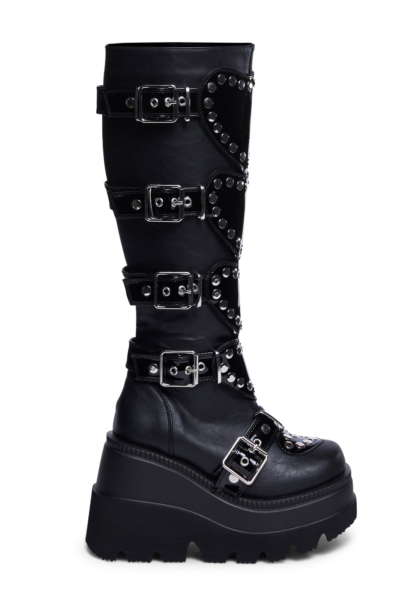 Demonia Heart Platform Wedge Knee High Boots Black Dolls Kill