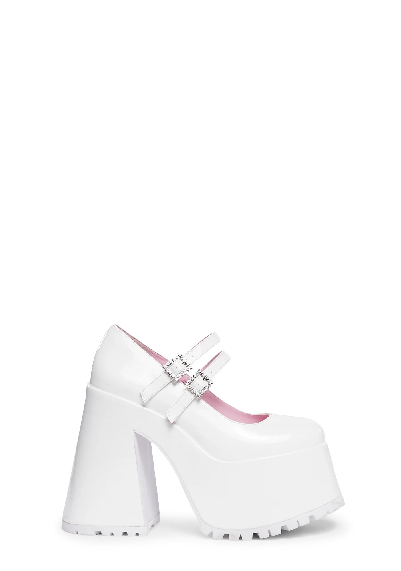 Sugar Thrillz Patent Vegan Leather Rhinestone Buckle Mary Janes White Dolls Kill