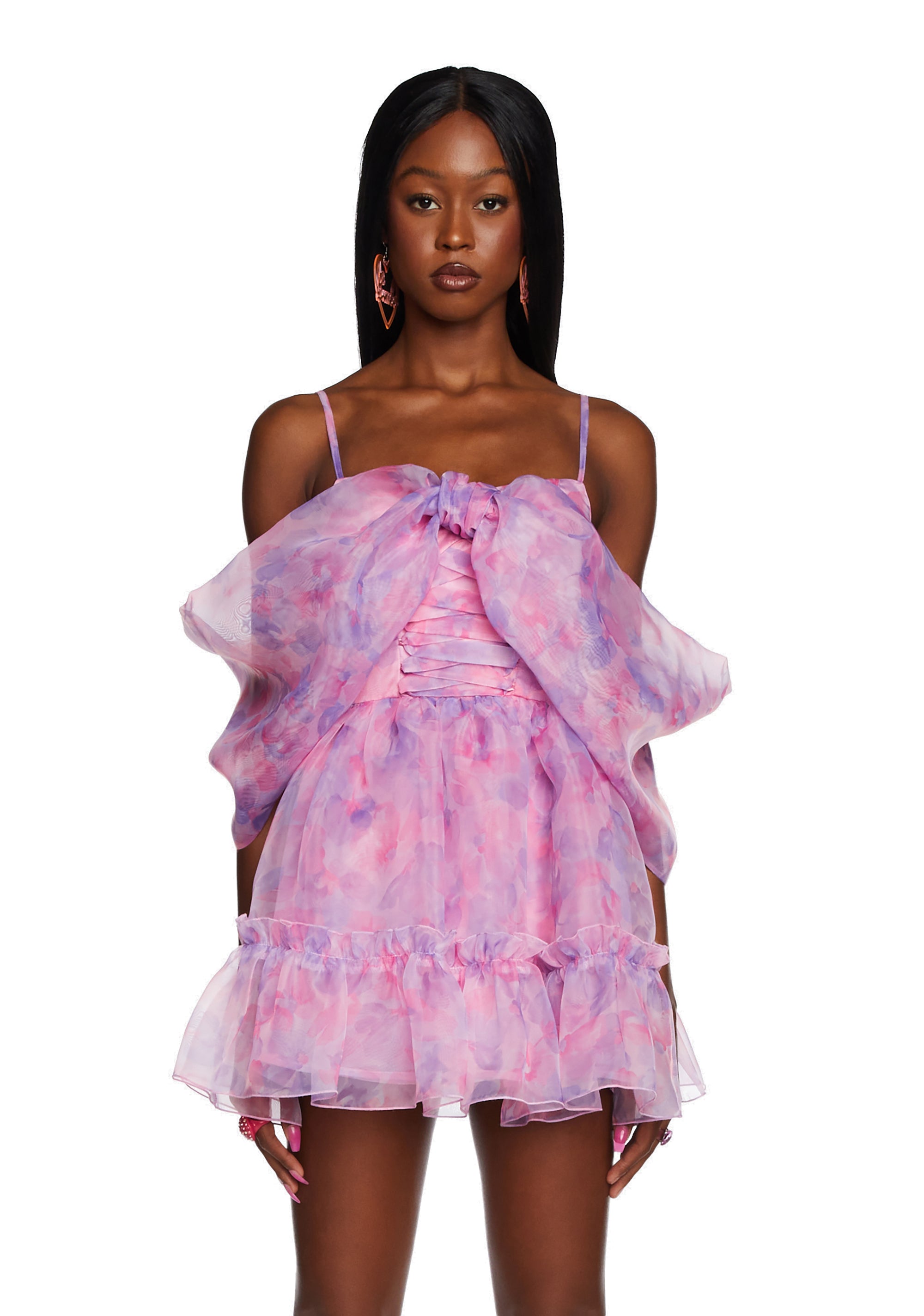fairytale mini dress Sugar Thrillz Watercolor Oversized Bow Organza Mini Dress