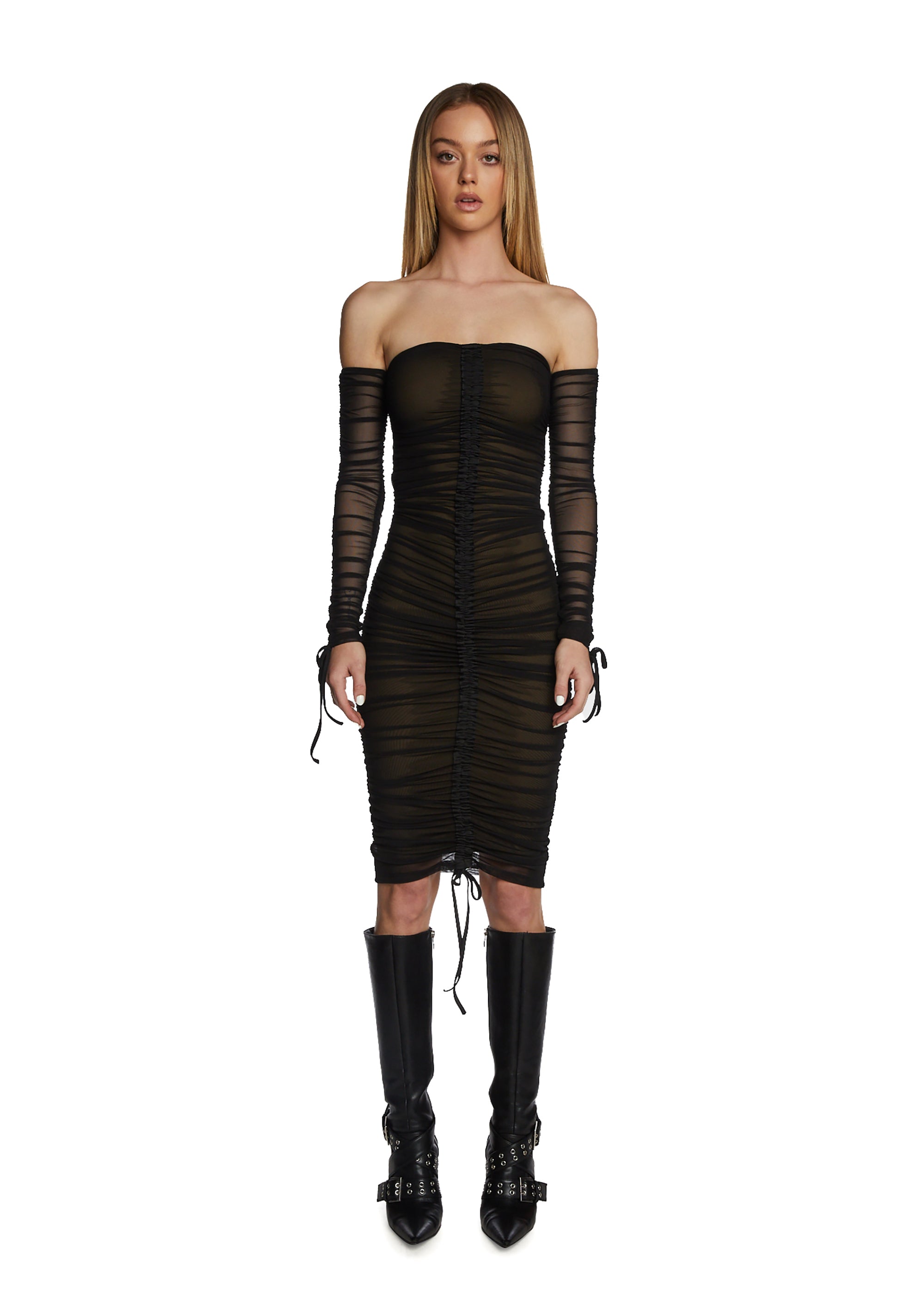 black mesh dress midi Ruched Things will always go your way when you head out for the night with your squad and the Lulus Perfect Plans Black Sheer Mesh Long Sleeve Midi Dress Women's Mesh Midi Dress with