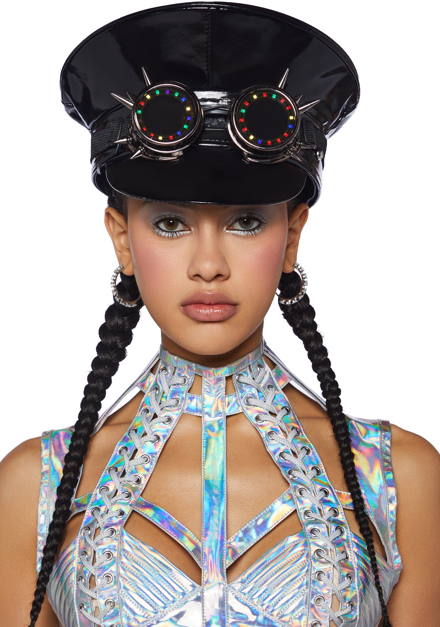 Patent Vinyl Captain Hat With Light Up Goggles - Black  display picture 3