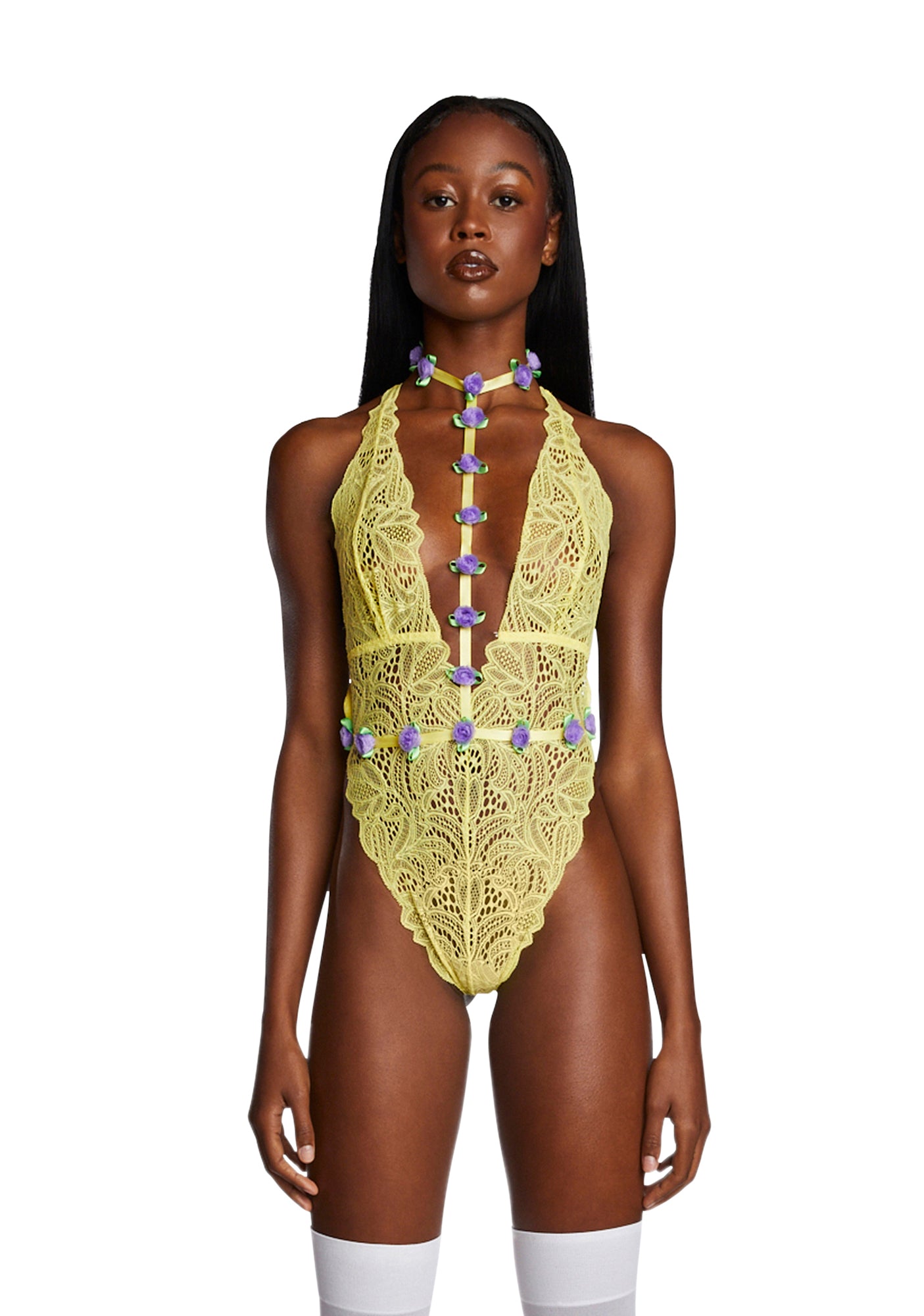 Yellow lace bodysuit hot sale