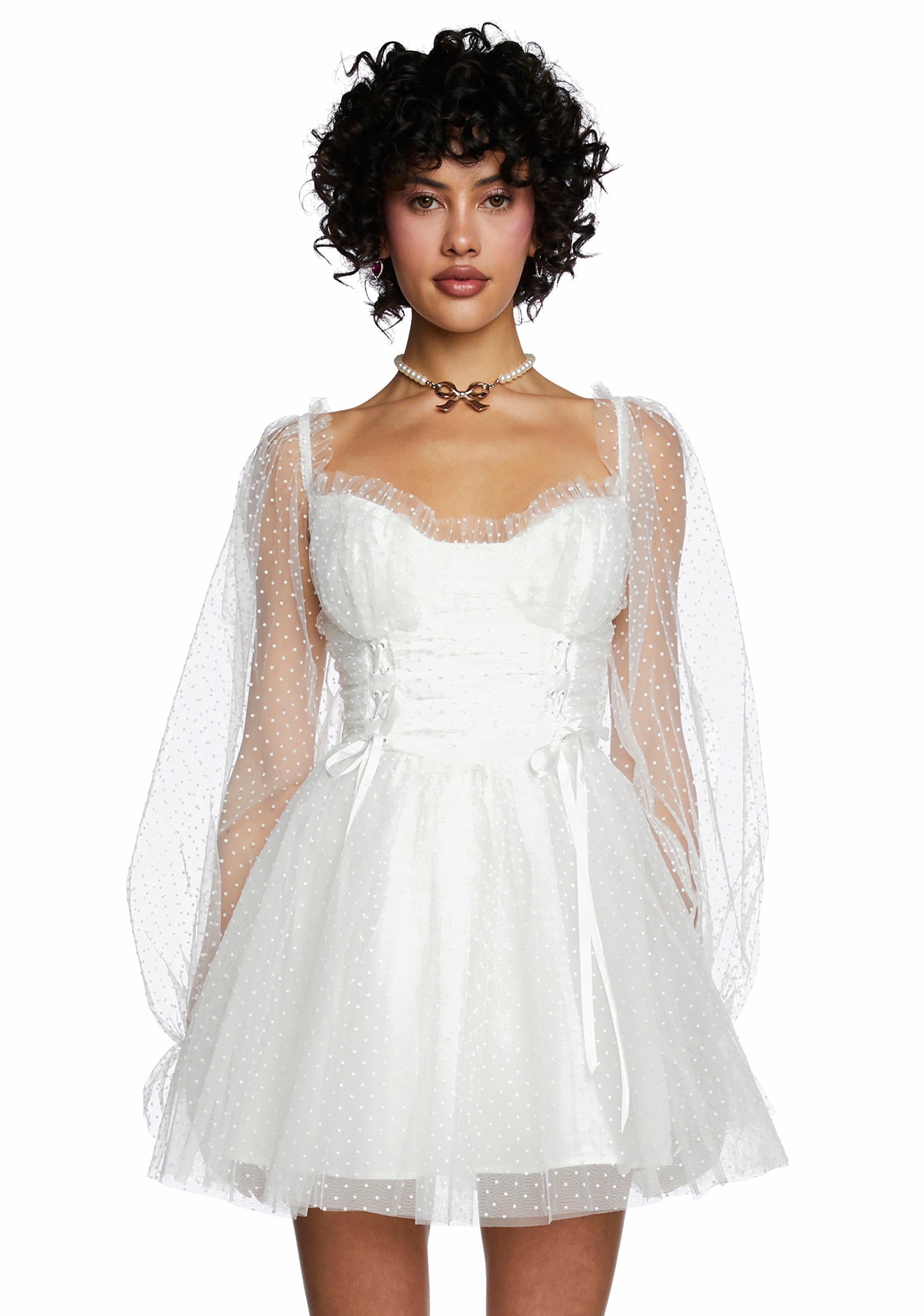 chinese dress ladies Edikted Luisa Lacey Babydoll Mini Dress - White main image 1
