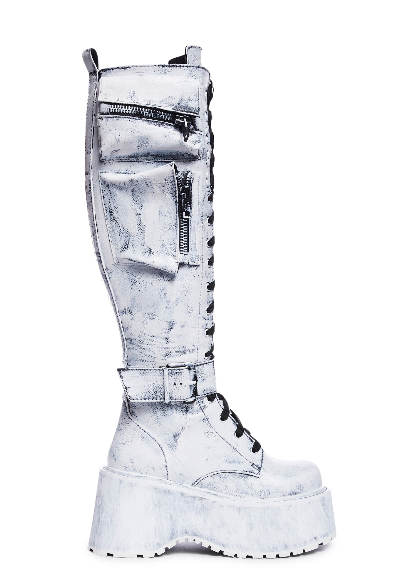 Current Mood Pocket Knee High Combat Boots White Dolls Kill