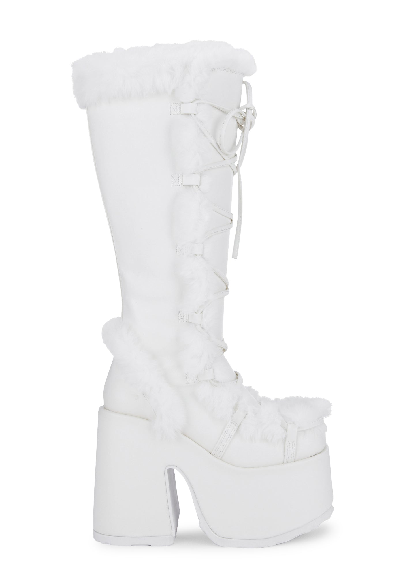Demonia Faux Fur Knee High Boots - White