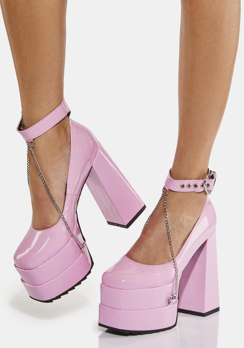 Lamoda Patent Faux Leather Platform Heels - Pink