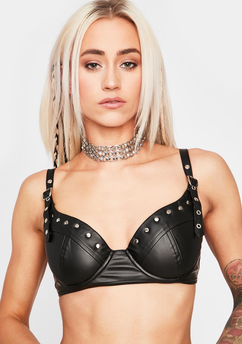 Vegan Leather Studded Bra Top Black Dolls Kill