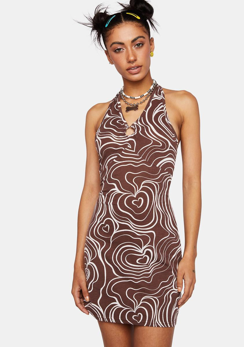 brown swirl mini dress Pink and Brown Swirl Mini Dress M (8-10)