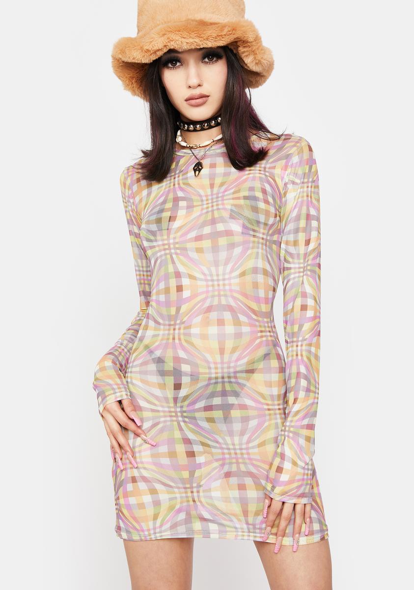 O Mighty Plaid Illusion Mesh Dress