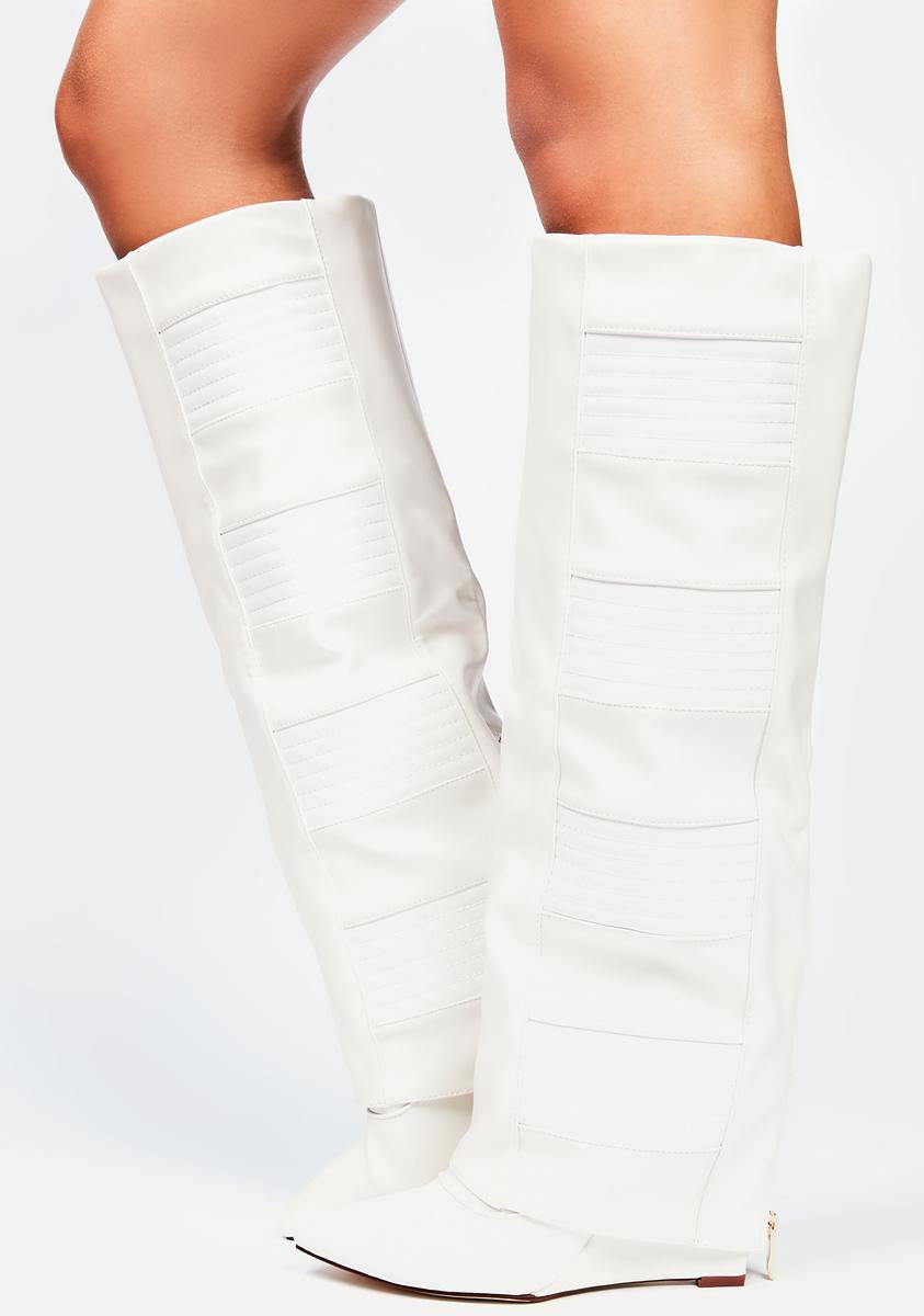 AZALEA WANG Vegan Leather Wedge Boots - White – Dolls Kill