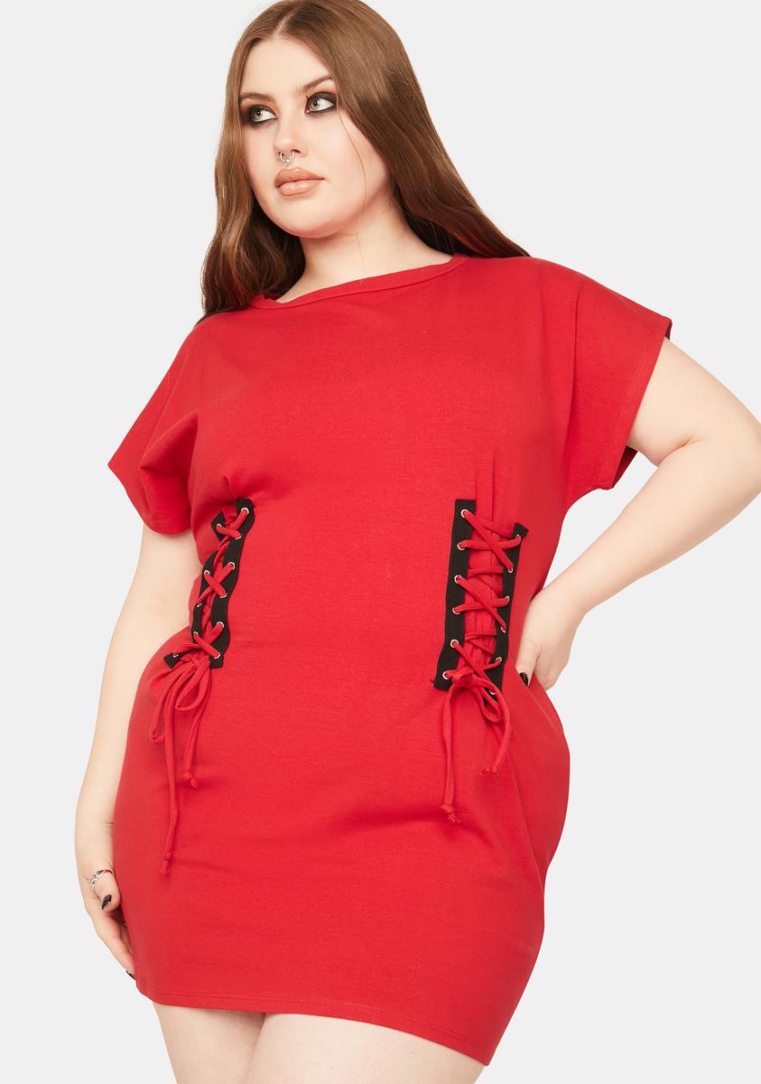 Plus Size Lace Up Sides Relaxed T Shirt Dress Plus Size Lace Up Sides Relaxed T Shirt Dress