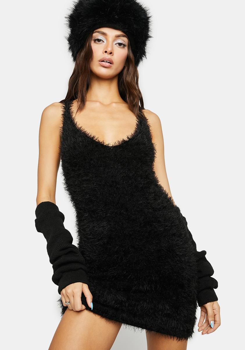 Club Exx Fuzzy Mini Dress Black – Dolls Kill