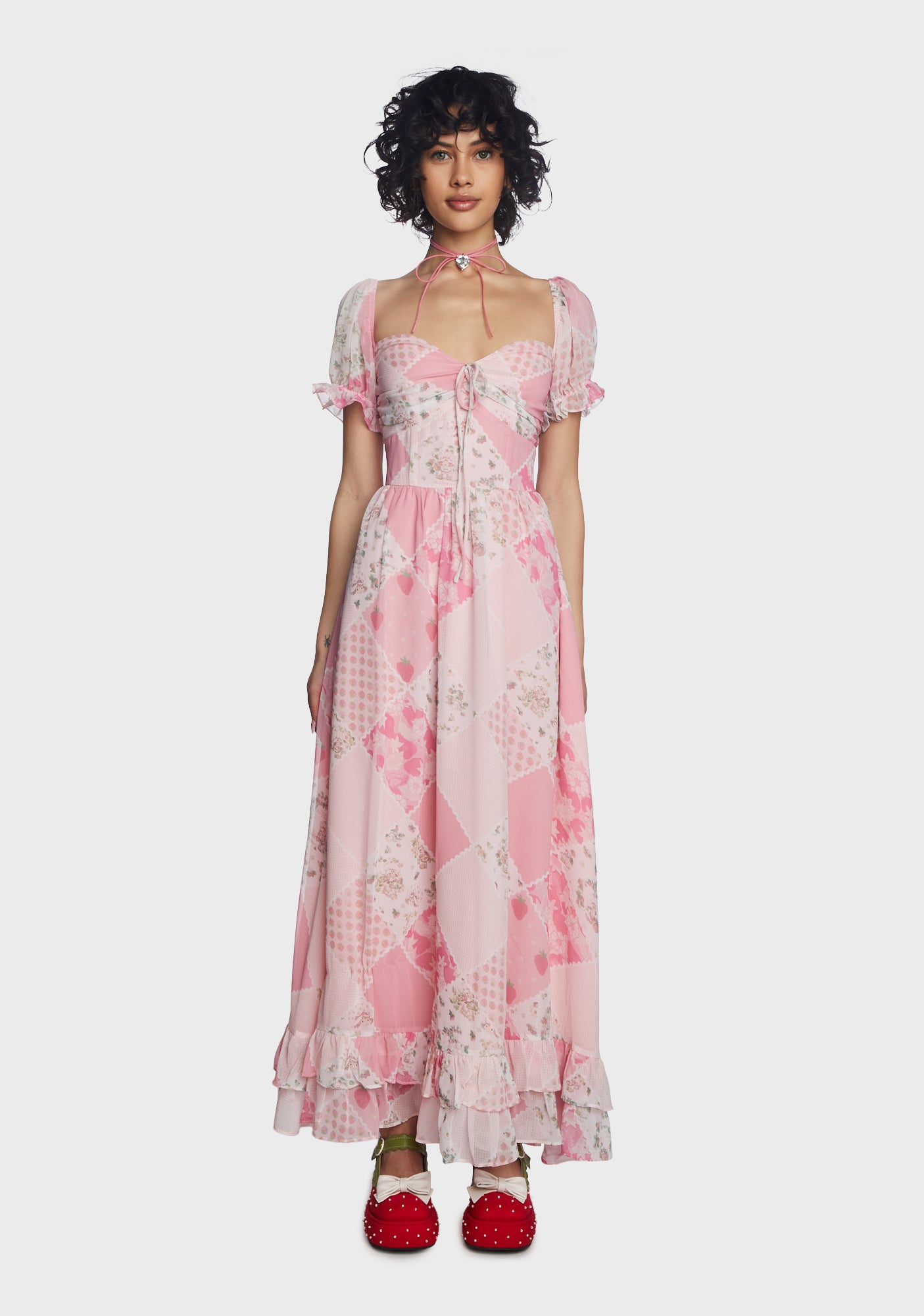 Dolls Kill X Strawberry ShortcakePatchwork Maxi Dress - Pink Dolls Kill X Strawberry ShortcakePatchwork Maxi Dress - Pink