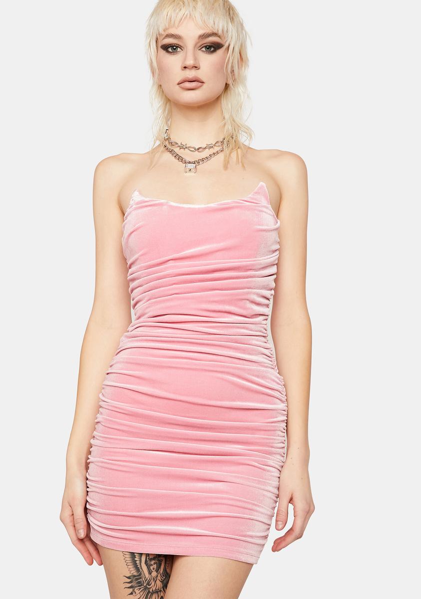 Velvet Strapless Bodycon Mini Dress - Pink Dolls Kill Velvet Strapless Bodycon Mini Dress - Pink Dolls Kill