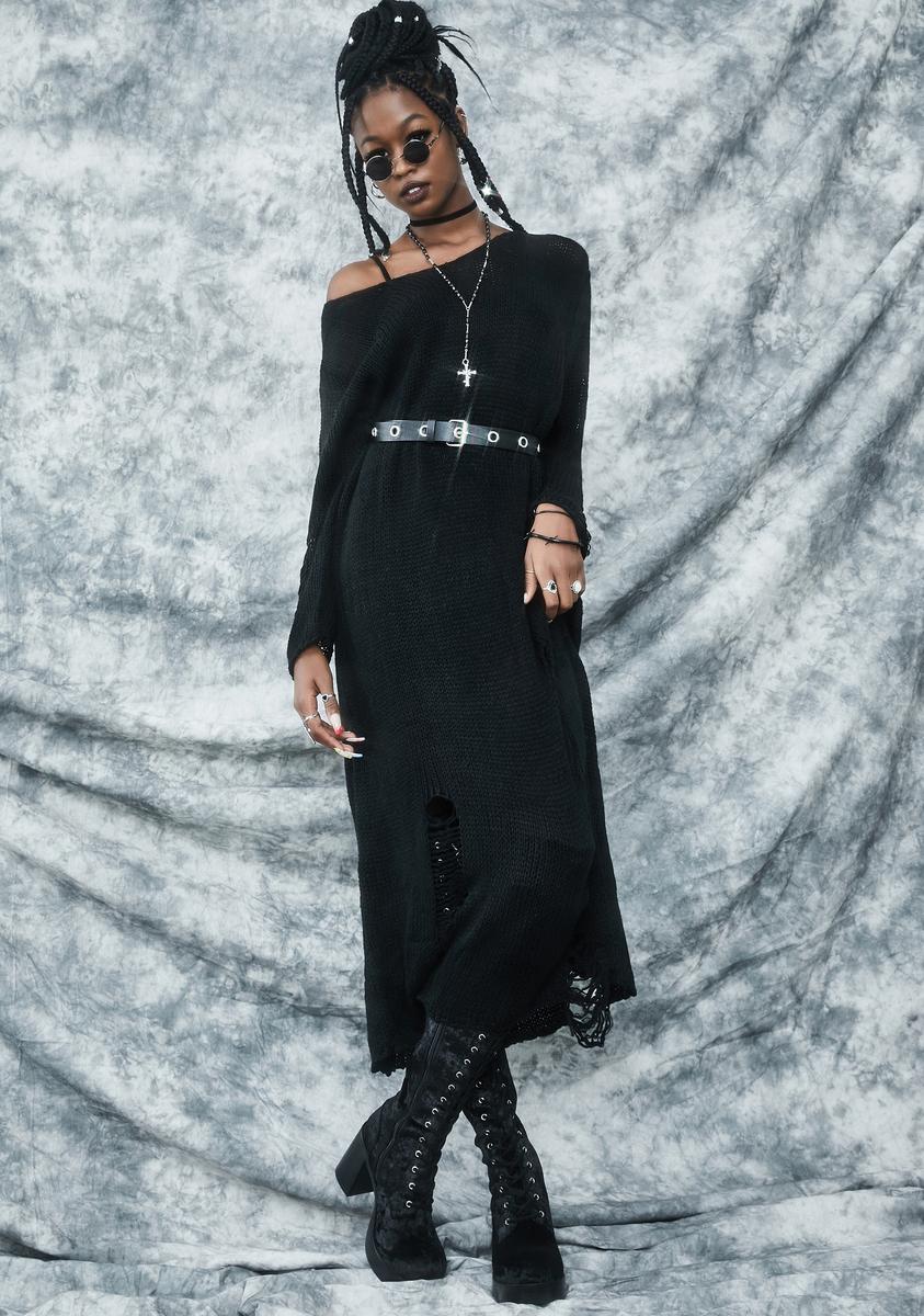 Delia's Loose Knit Distressed Sweater Dress - Black Delia's Loose Knit Distressed Sweater Dress - Black