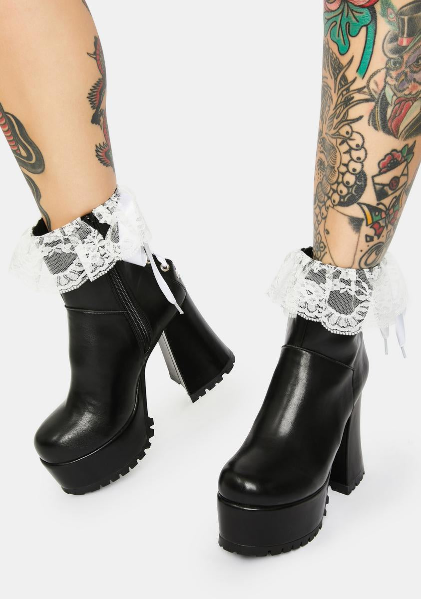 Current Mood Lace Trim Platform Ankle Boots - Black