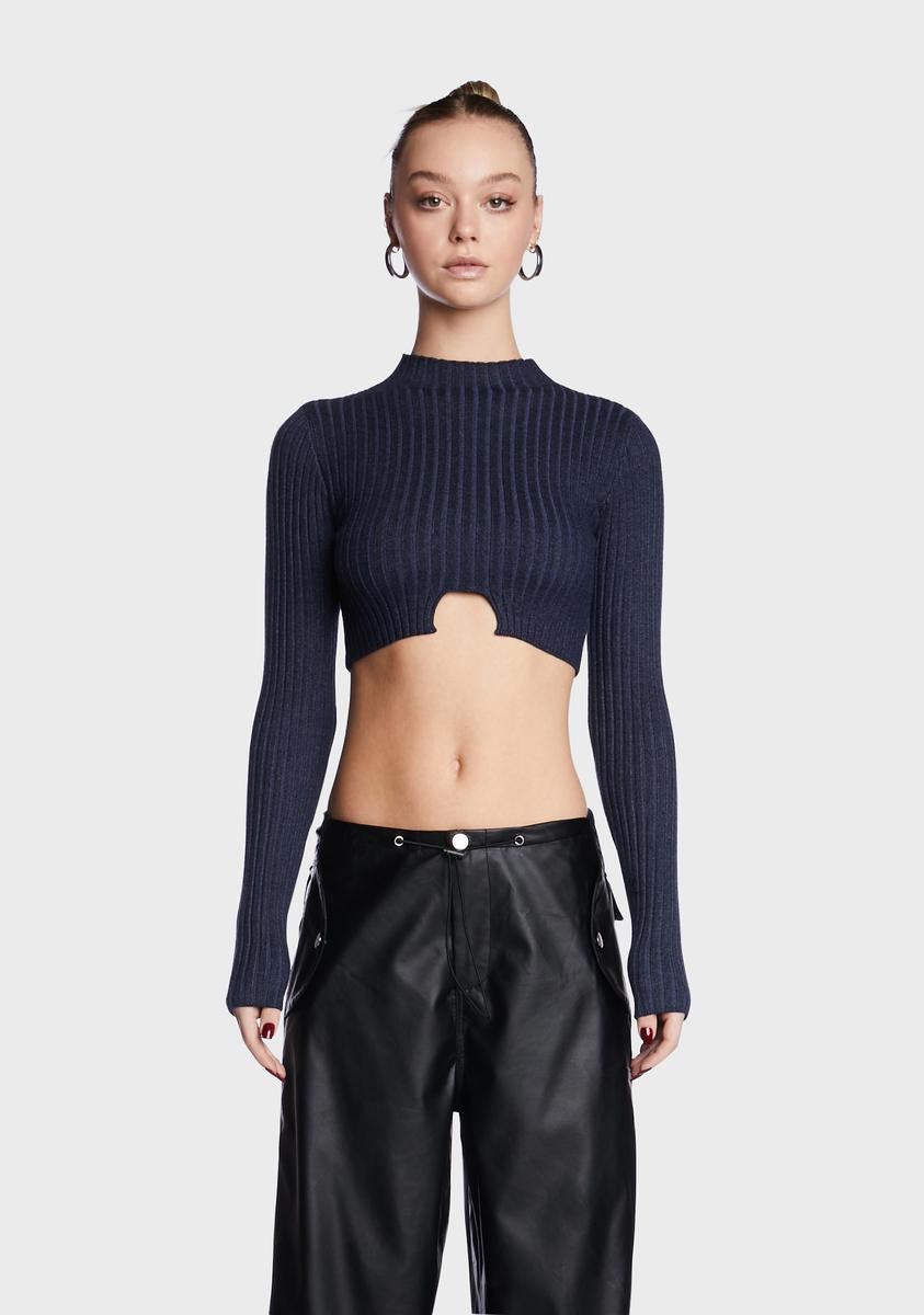 HOTFIX EMBELLISHED CROP SWEATER - NAVY main image 0
