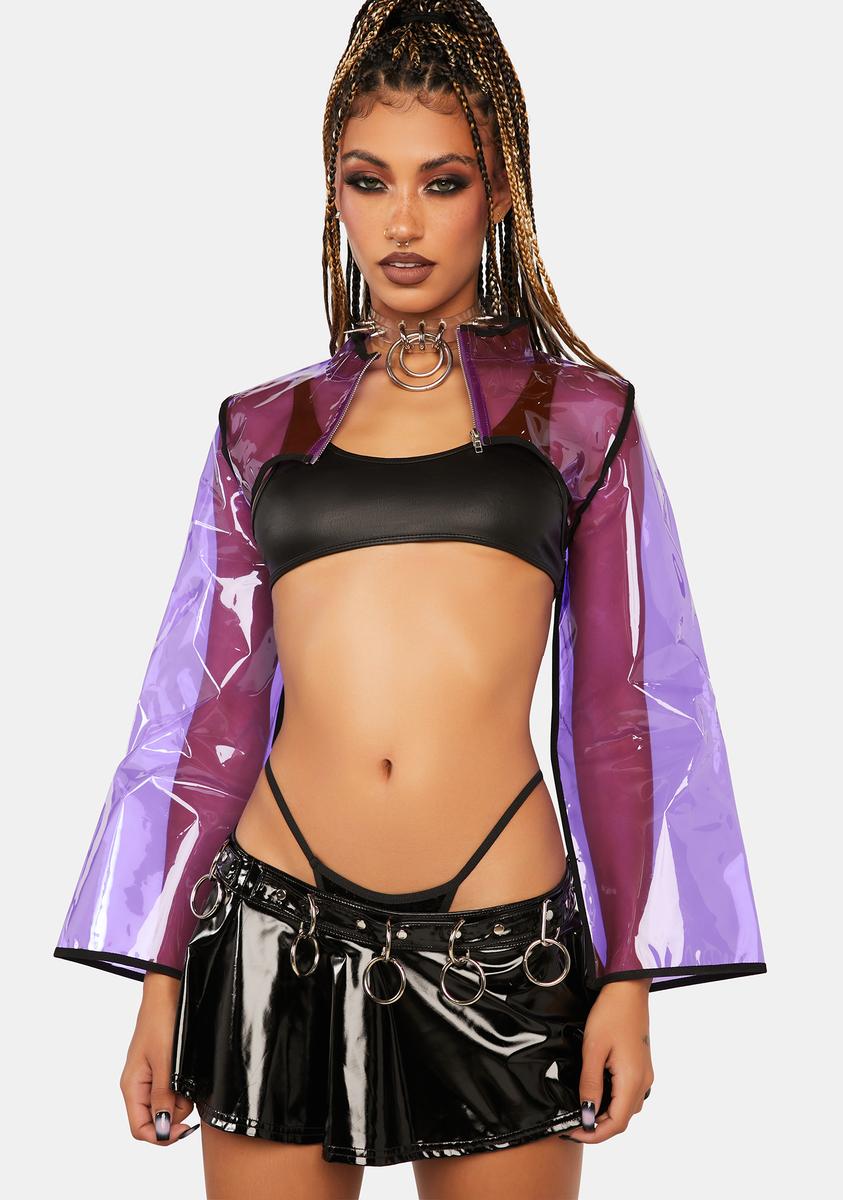 Structured Vinyl Wide Sleeve Shrug Jacket Purple Dolls Kill