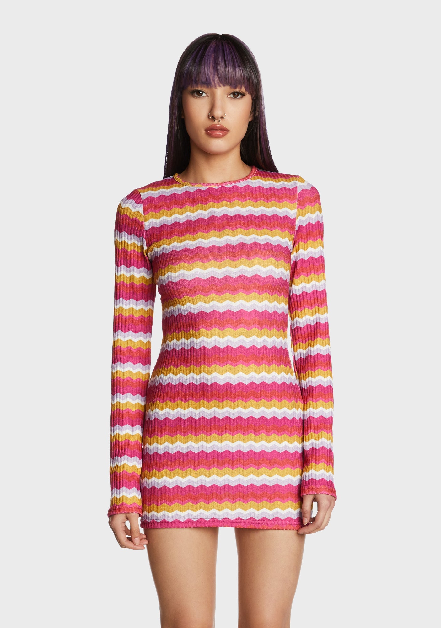 Striped Chevron Crochet Mini Dress