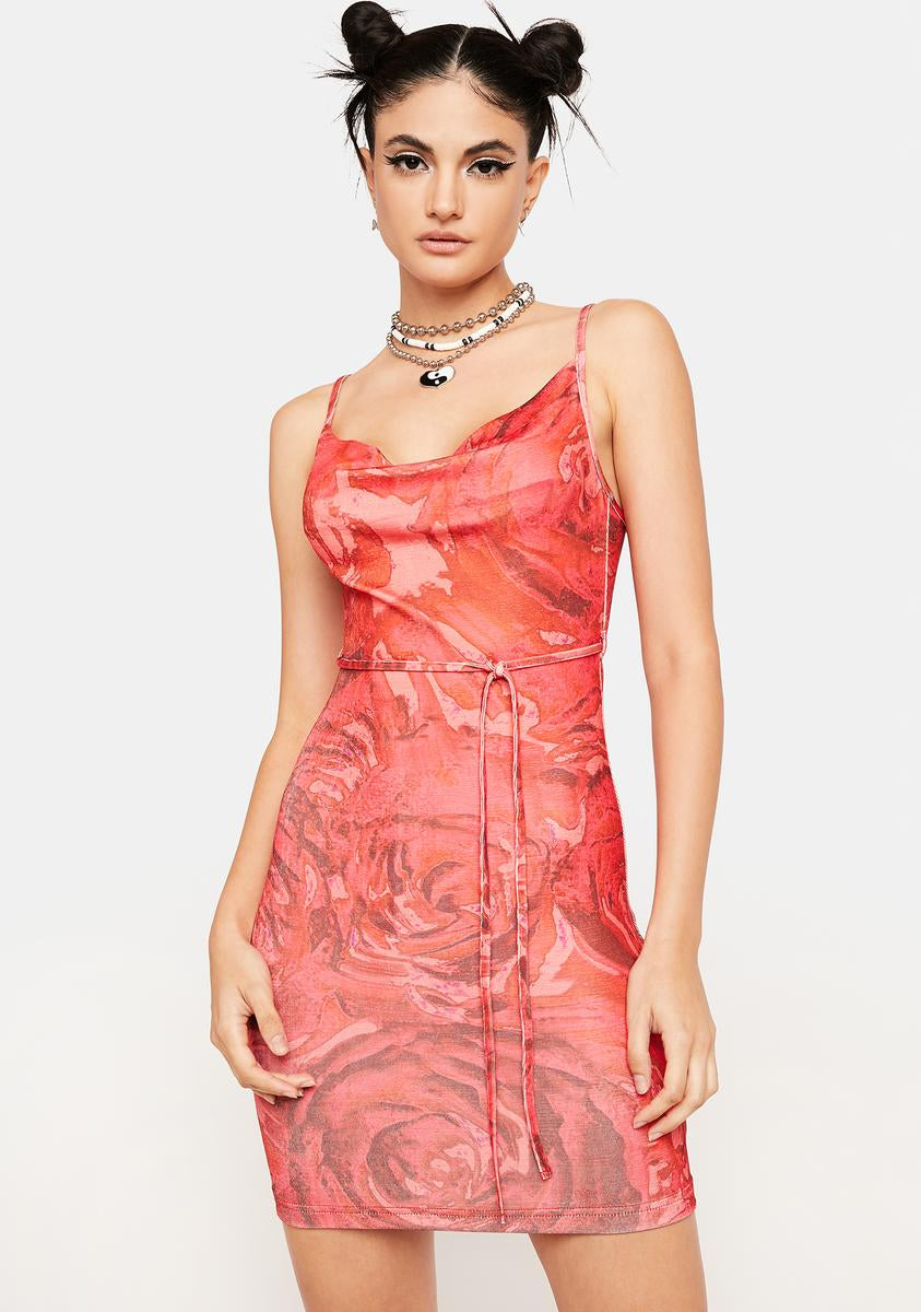 Motel Cowl Bodycon Rose Print Mini Dress - Red  Dolls Kill