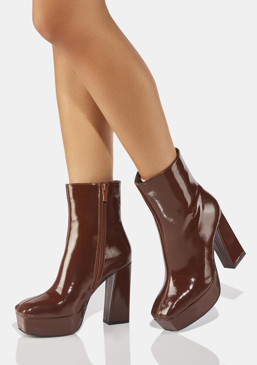 Vinyl Platform Ankle Boot Heels Dark Brown Dolls Kill