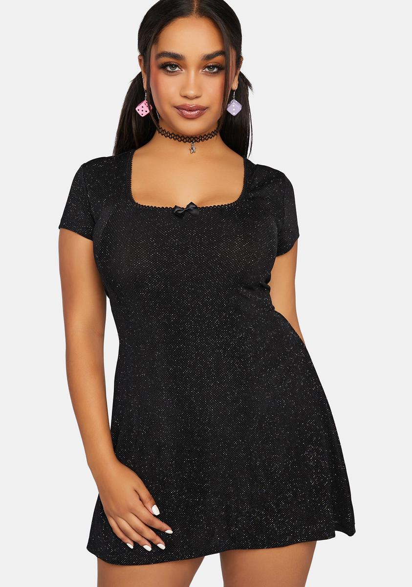 Delia's Plus Size Scoop Neck Glitter Dot A-Line Mini Dress - Black/Rainbow Dolls Kill Delia's Plus Size Scoop Neck Glitter Dot A-Line Mini Dress - Black/Rainbow Dolls Kill