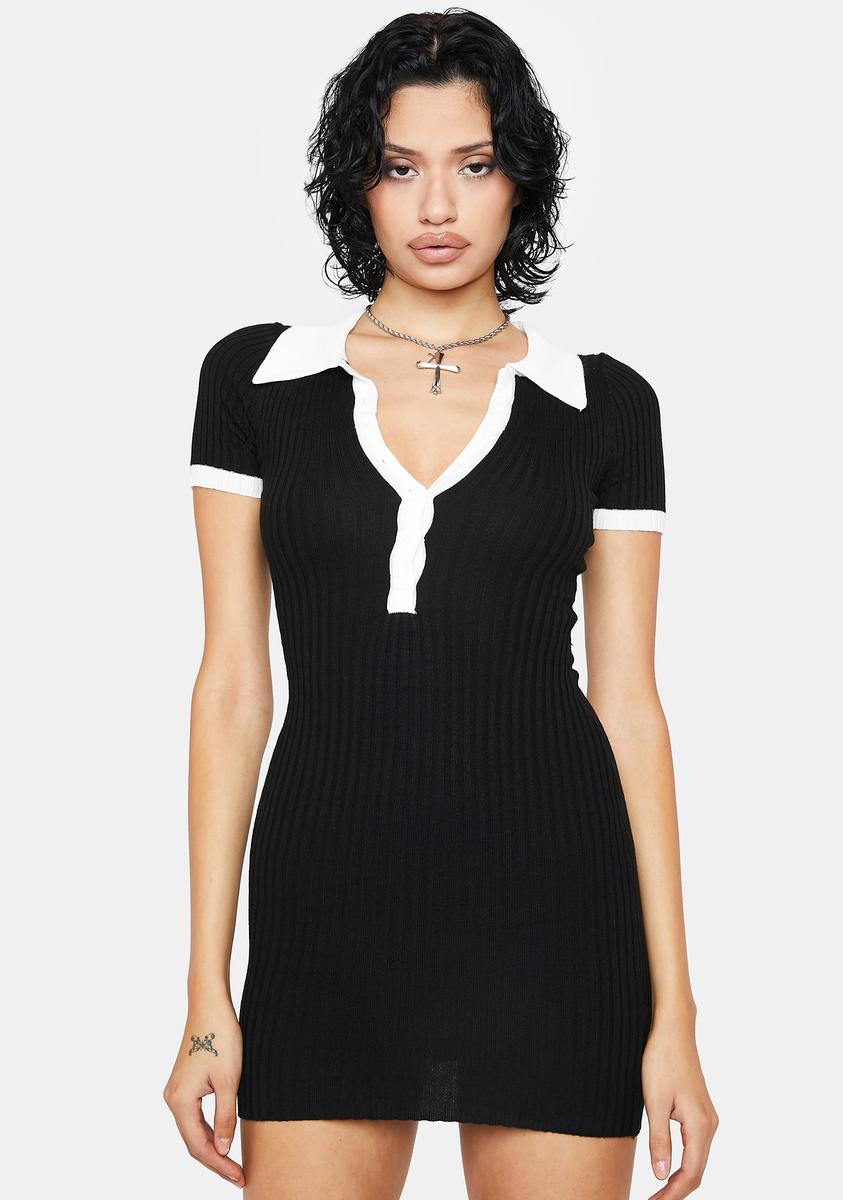 Contrast Collared V-Neck Mini Dress