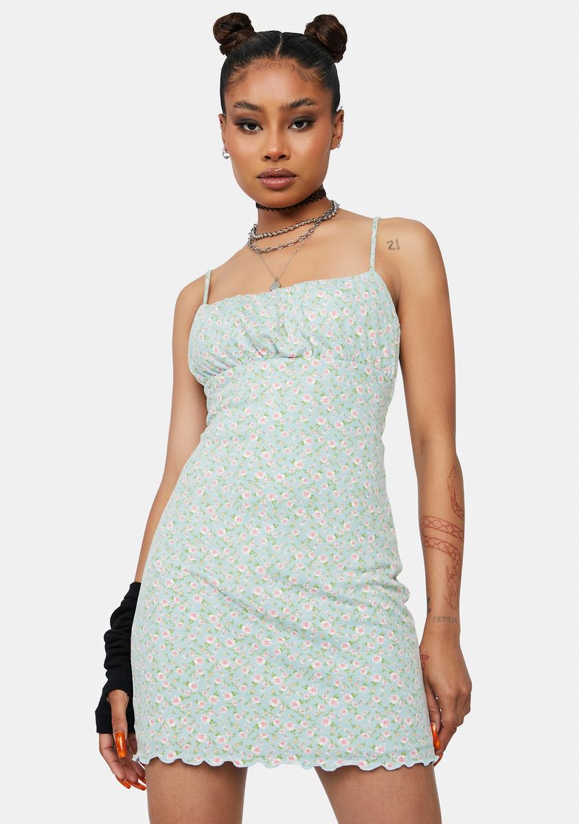 Ditsy Ruched Bodycon Mini Dress - Mint  Dolls Kill