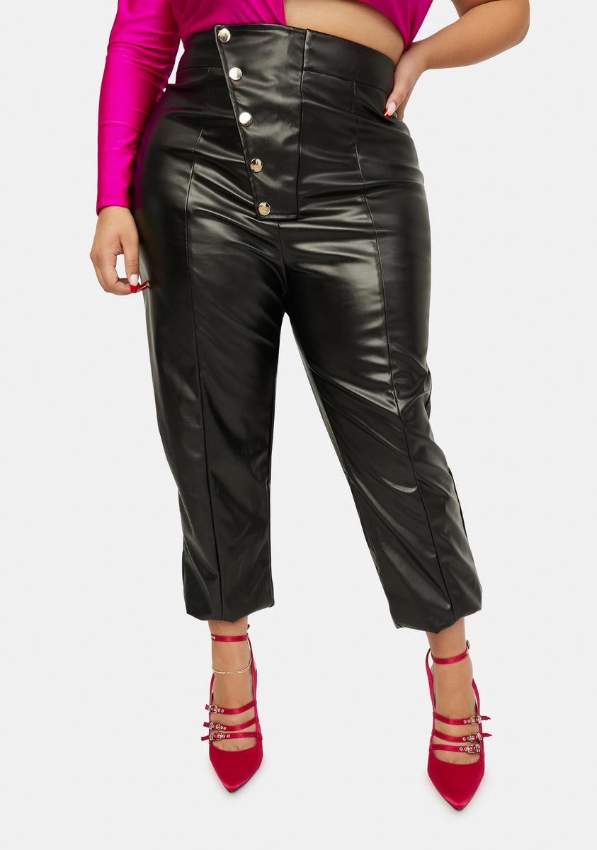 Plus Size Faux Leather Skinny Button Up Pants Black – Dolls Kill