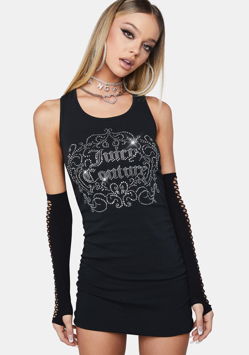 Juicy Couture Graphic Embroidered Rhinestone Tank Mini Dress - Black Dolls Kill Juicy Couture Graphic Embroidered Rhinestone Tank Mini Dress - Black Dolls Kill