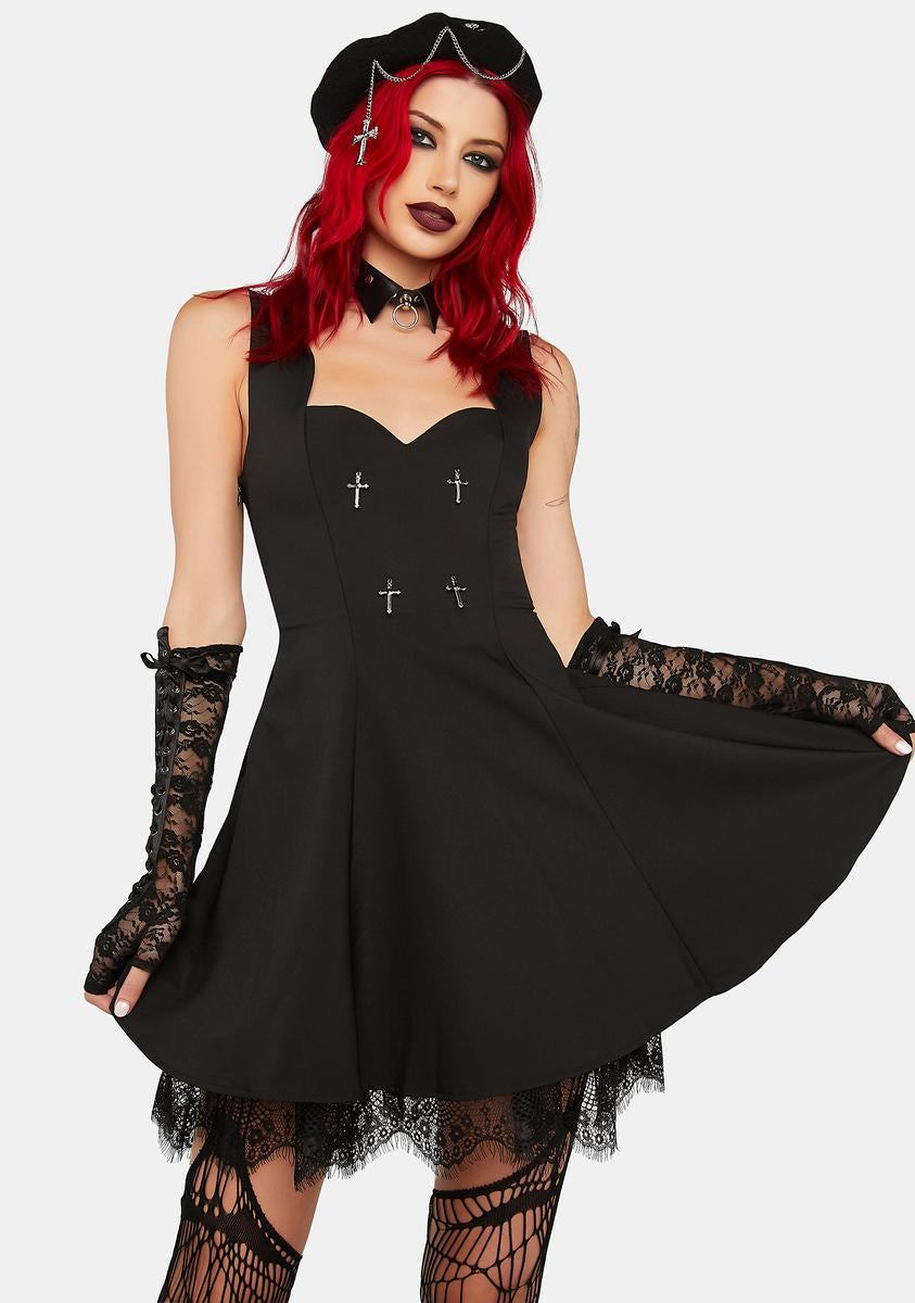 Dark In Love Lace Hem Cross Sweetheart Mini Dress - Black Dolls Kill Dark In Love Lace Hem Cross Sweetheart Mini Dress - Black Dolls Kill