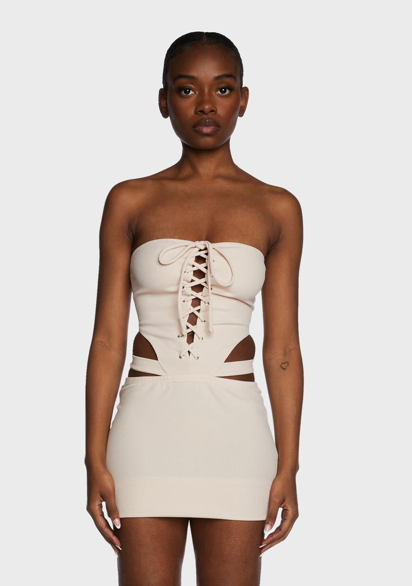 Strapless Cut Out Lace Up Mini Dress