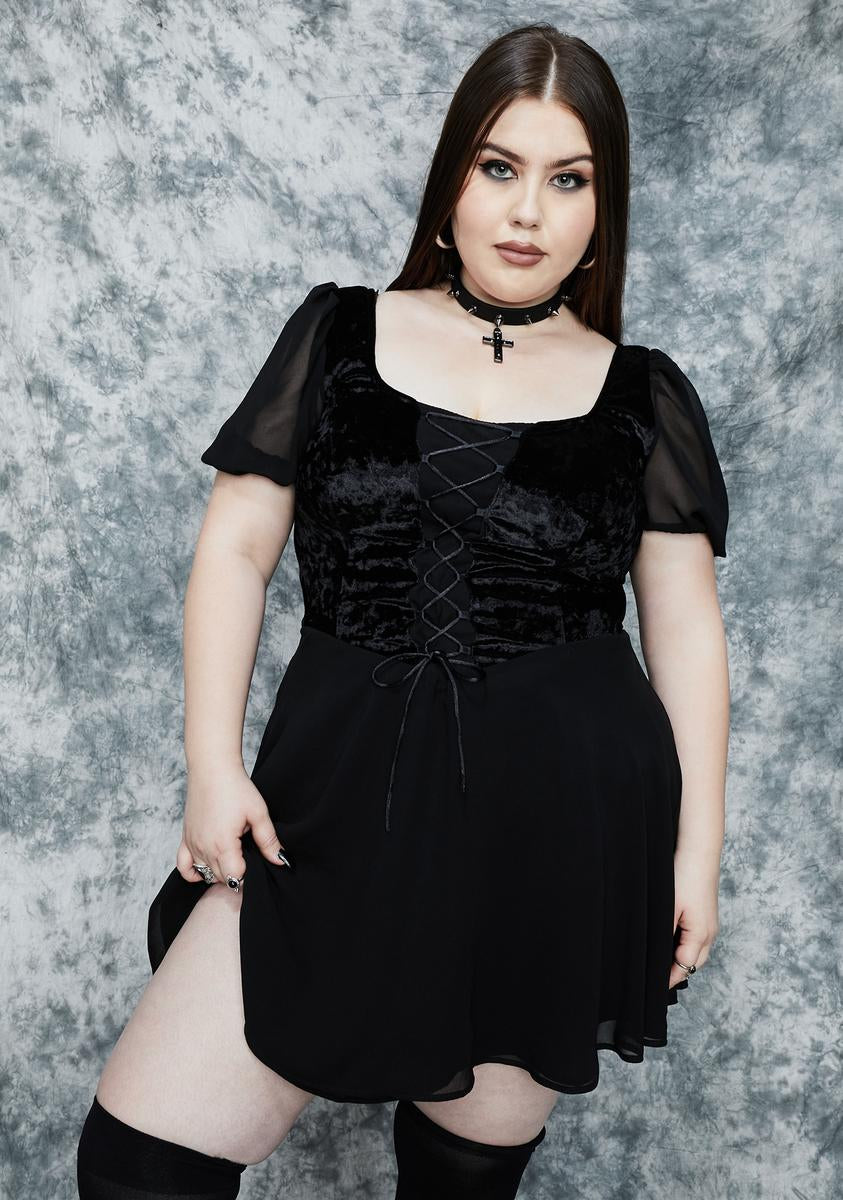 Delia's By Dolls Kill Plus Size Velvet Chiffon Babydoll Dress