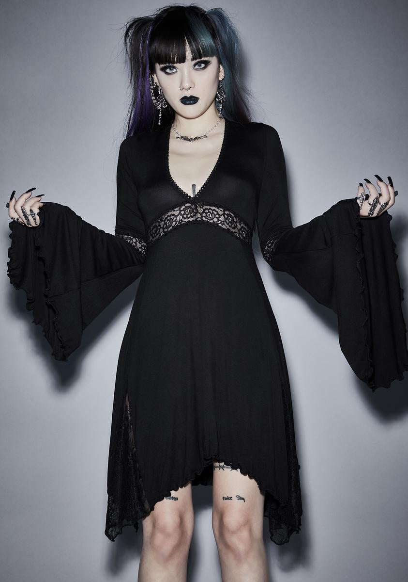Widow Lace Bell Sleeve V-Neck Mini Dress