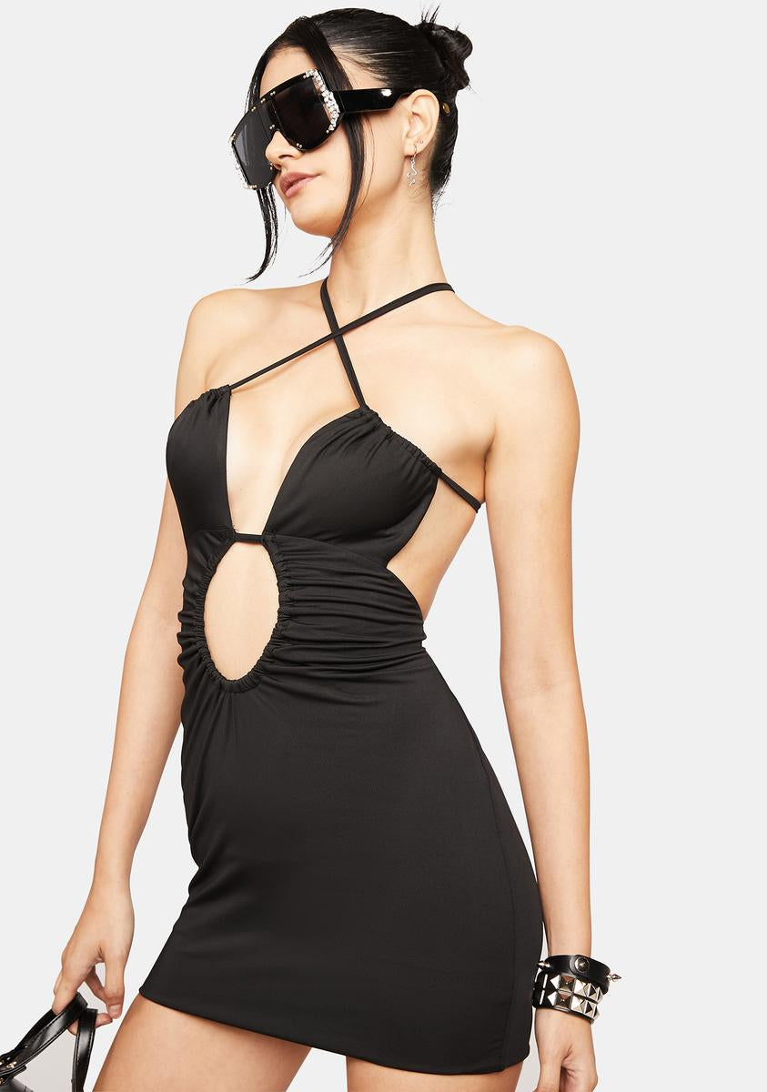 Plunge Bust Cutout Open Back Bodycon Mini Dress Black – Dolls Kill