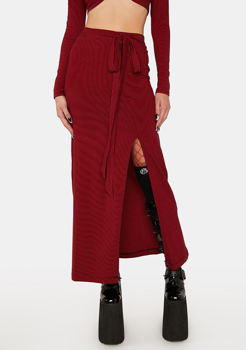 Current Mood Striped Side Slit Maxi Skirt Black/Red Dolls Kill