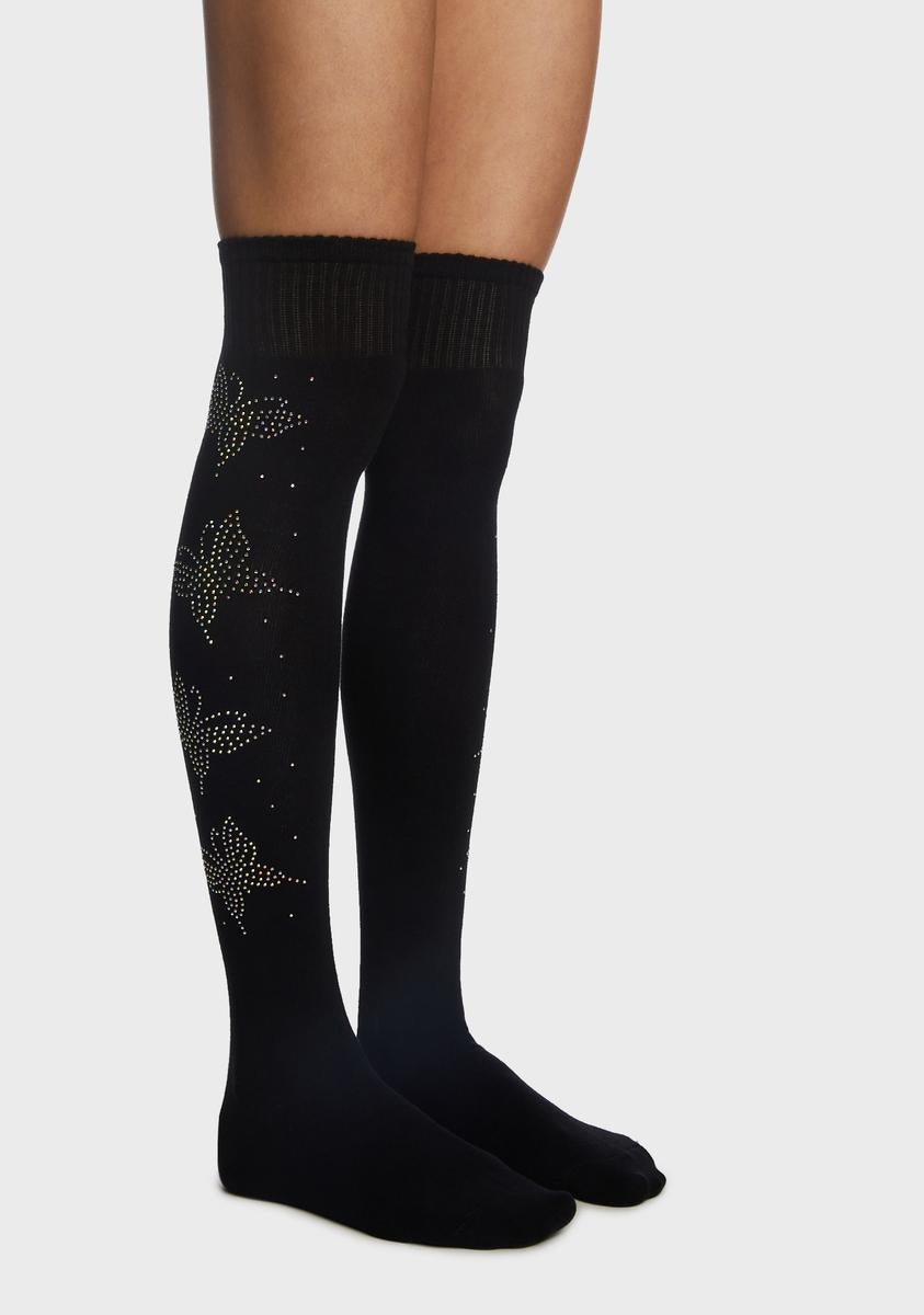 Knee High Butterfly Rhinestone Socks - Black – Dolls Kill