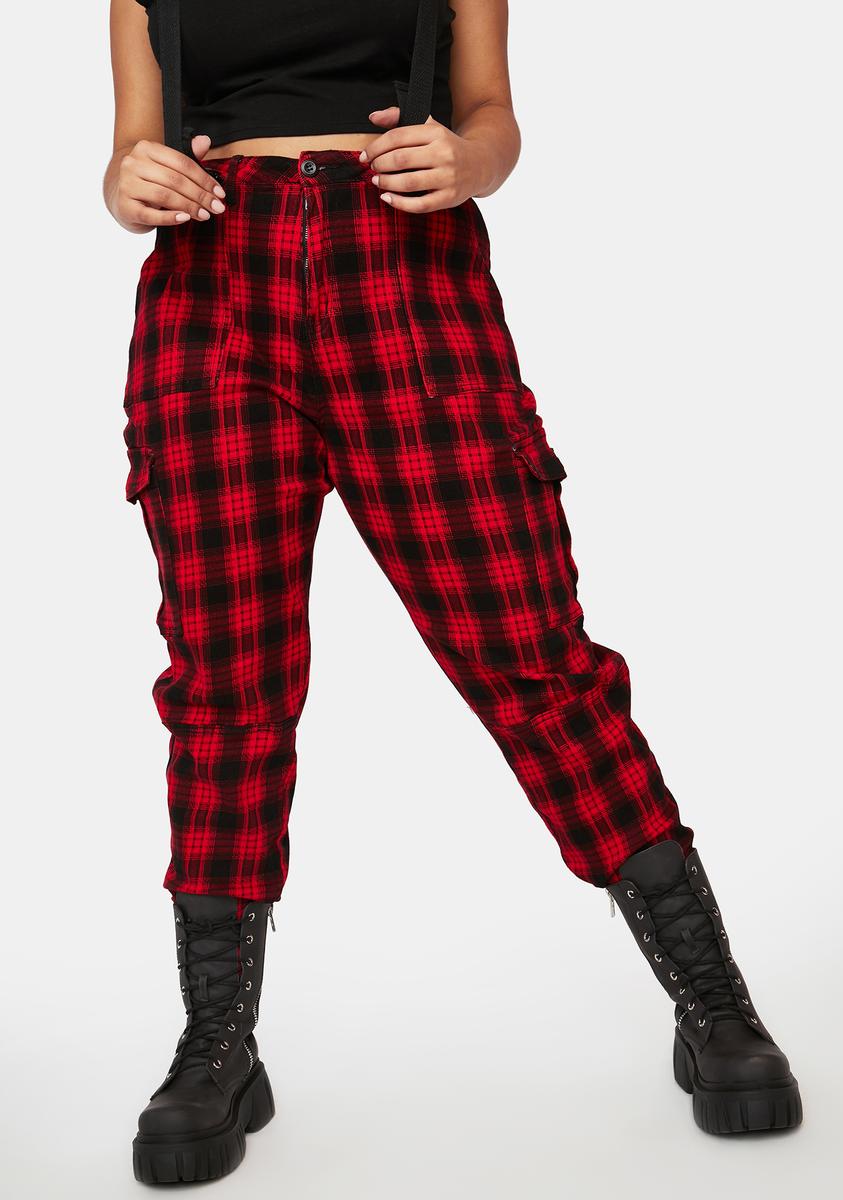 Plus Size Suspender Plaid Cargo Joggers Red – Dolls Kill