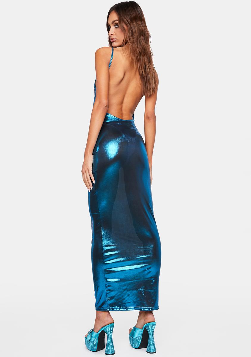 Metallic Open Back Maxi Bodycon Dress