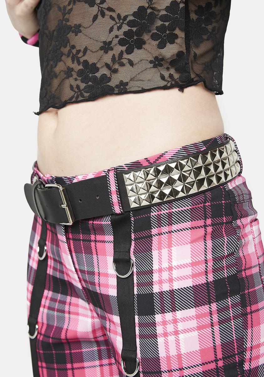 Vegan Leather Pyramid Stud Buckle Belt - Silver/Black  display picture 1